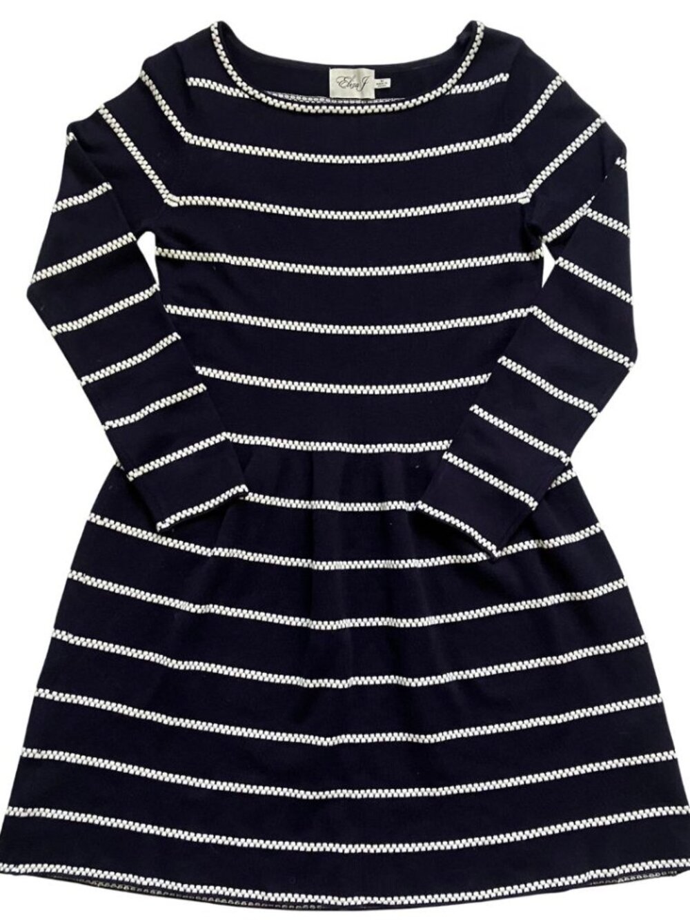 Eliza J Fit & Flare Long Sleeve Sweater Dress Blue & White Stripes Size Medium